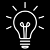 Icon of lightbulb, white on black