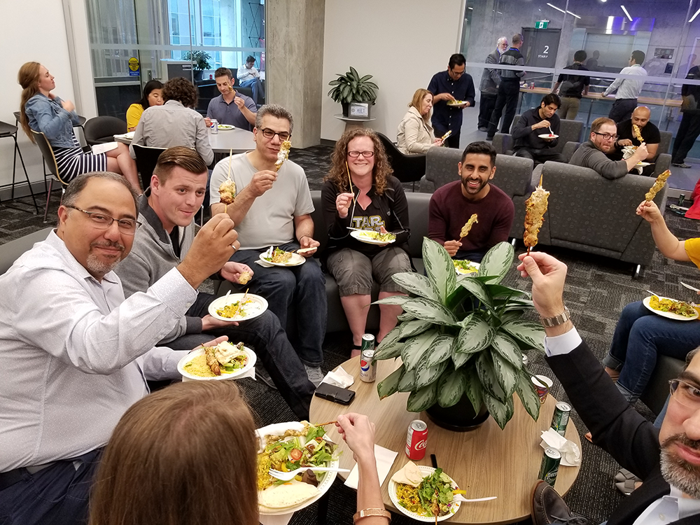 MBET students enjoying some lunch in the Conrad School Hub.