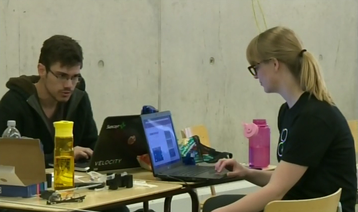 Rachel and team mate working on hack