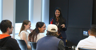 Problem Pitch Professor Roopa Reddy speaking to audience