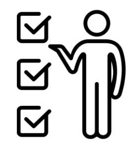 icon image of checklist with person standing next to it