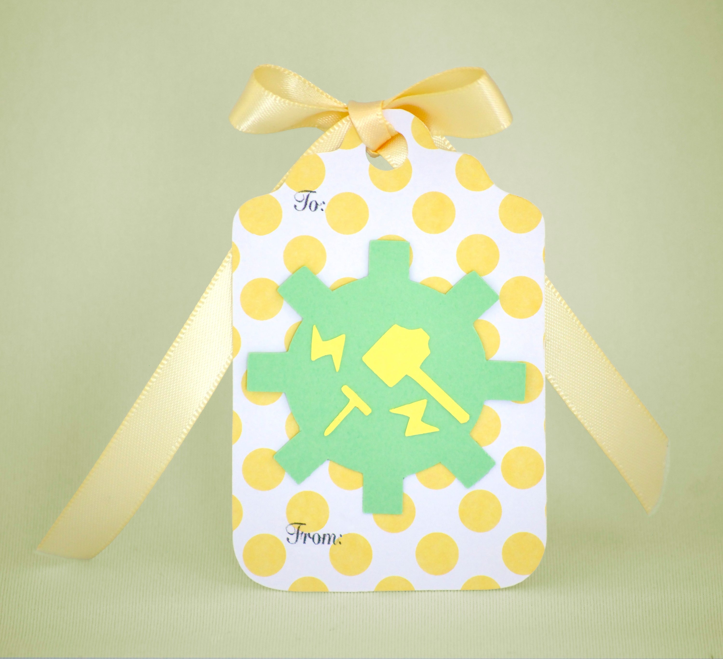 Yellow and green gift tag
