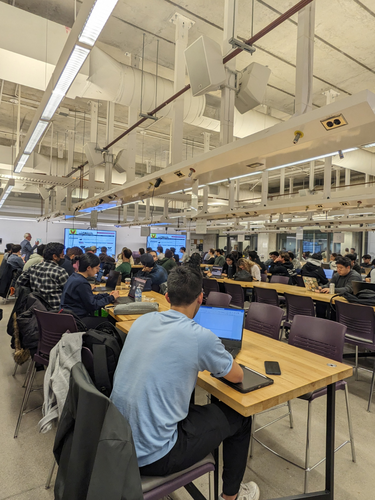 Capstone Catalyst Program Workshop: students seated at tables in the Ideas Clinic during session
