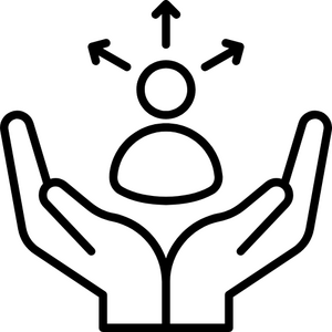 guidnace icon, open hands, person with directional arrows