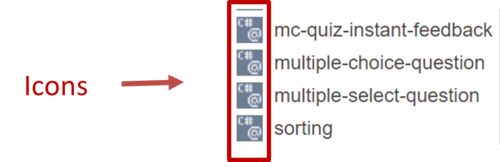 Image highlighting icons for elements which are used to drag interactions to pages.