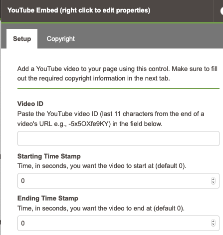 youtube embed setup tab