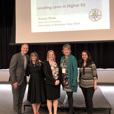 Photo of Doug Wotherspoon, Karyn Ross, Kimberley Snage, Theresa Coleman-Kaiser, and Raghda Sabry at May 10 Lean seminar