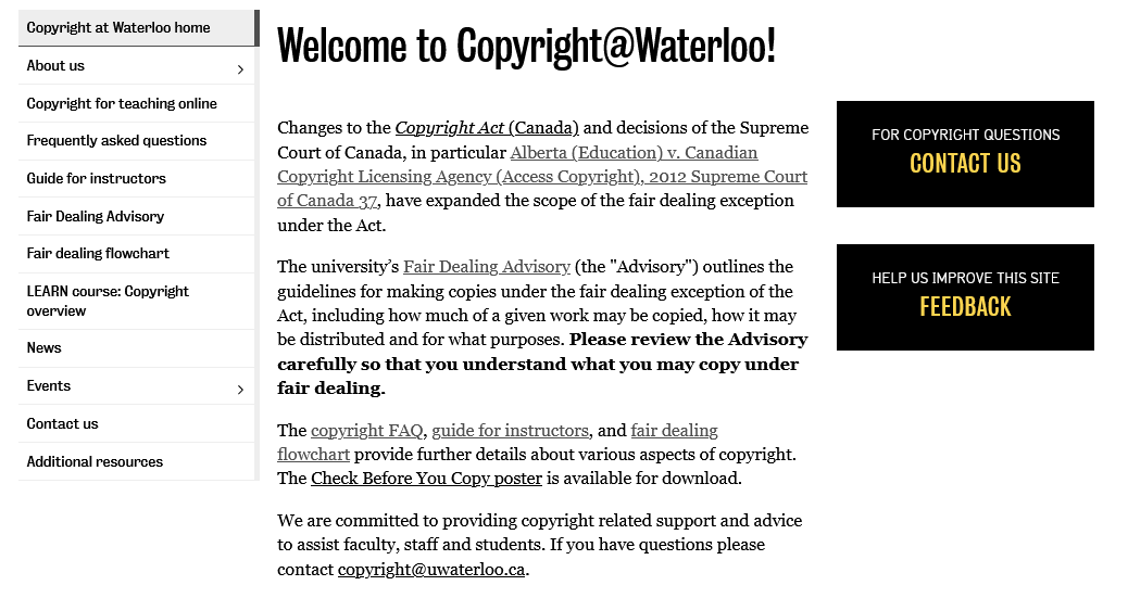 The current Copyright@Waterloo homepage. 