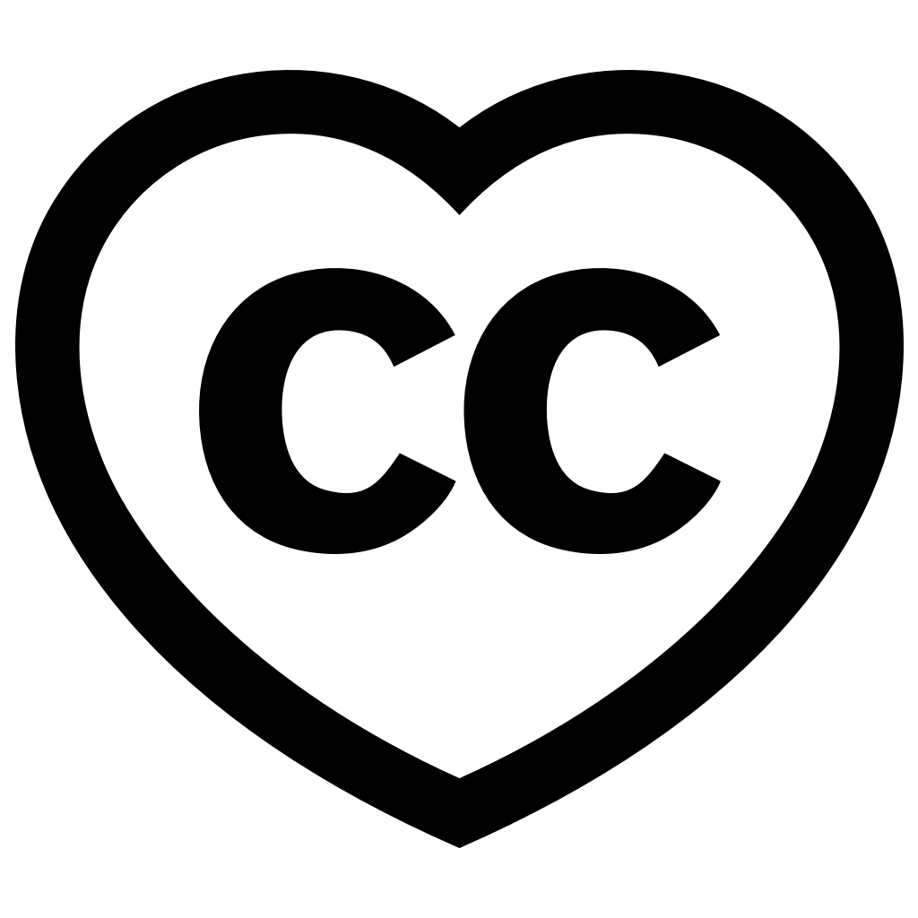 a heart with the creative commons symbol inside (cc)