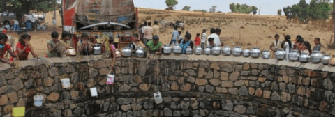 Children drawing water from well