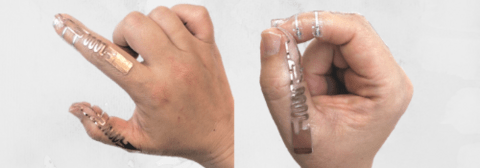 Tip-Tap technology attached to a person's hand.