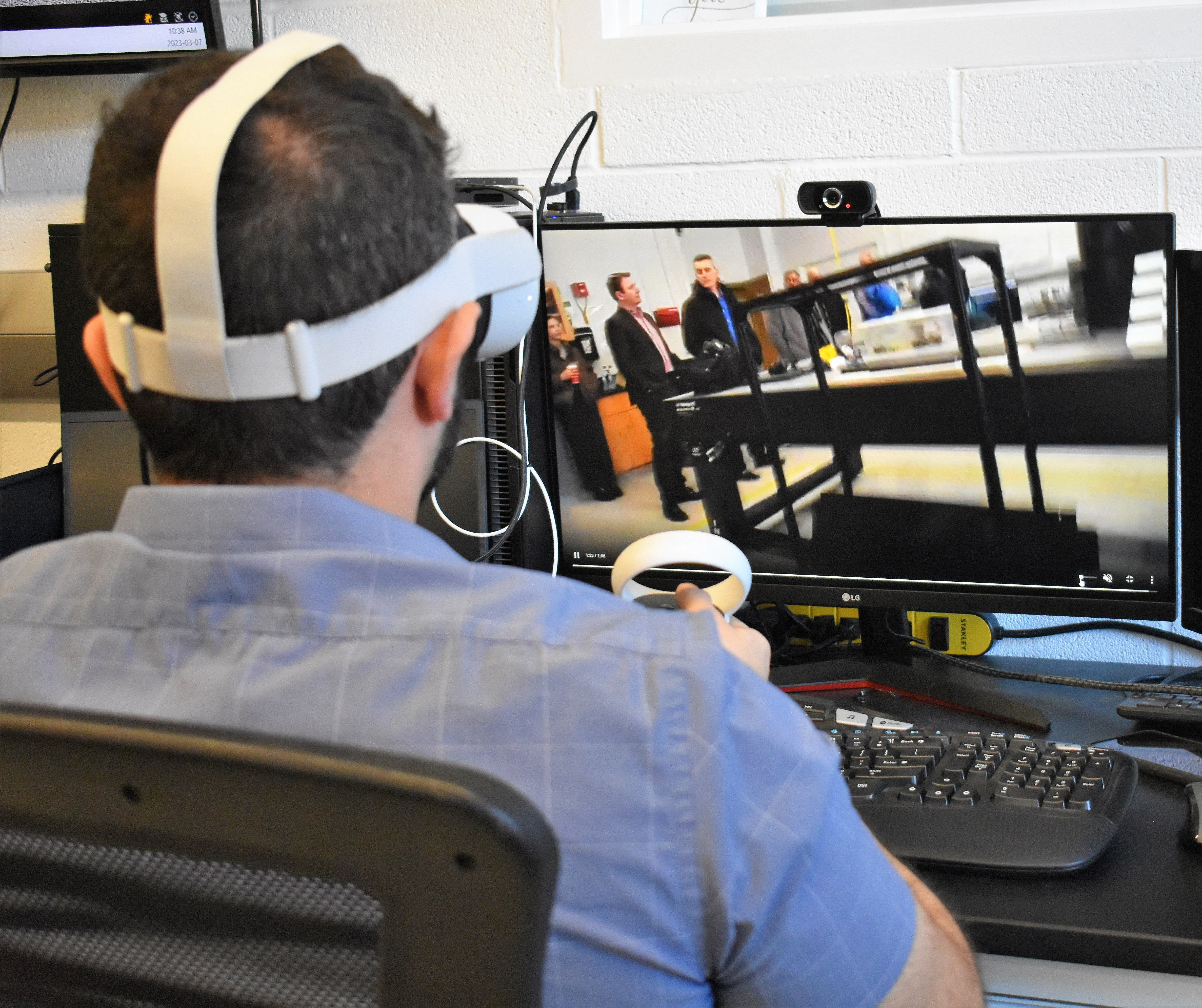 Student wearing VR headset