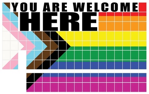 You are welcome here pride flag.