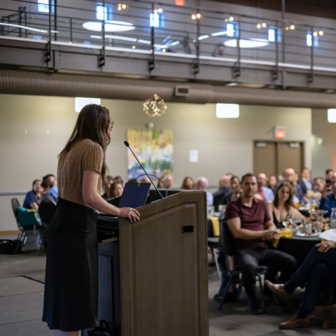 Graduating student giving a speech