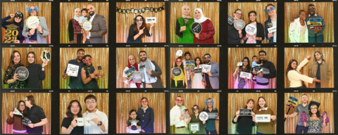 Photo booth pictures of PhD graduates and their guests