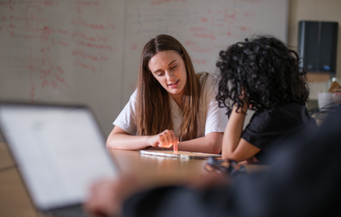 Student looking at tablet
