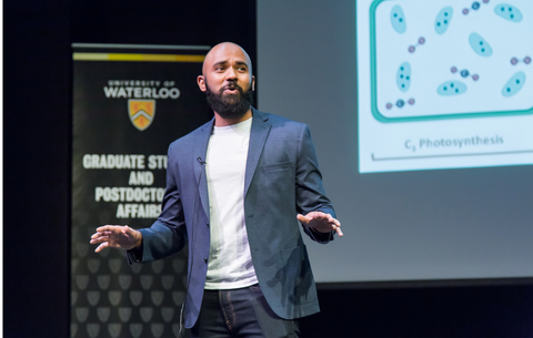 Student presenting at 3MT finals