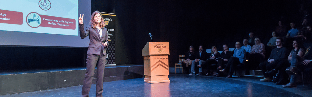 Student presenting at the Three Minute Thesis competition