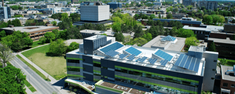 Waterloo campus aerial view with Environment building