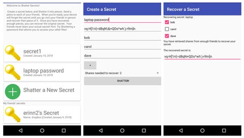 Three Shatter Secrets app screens