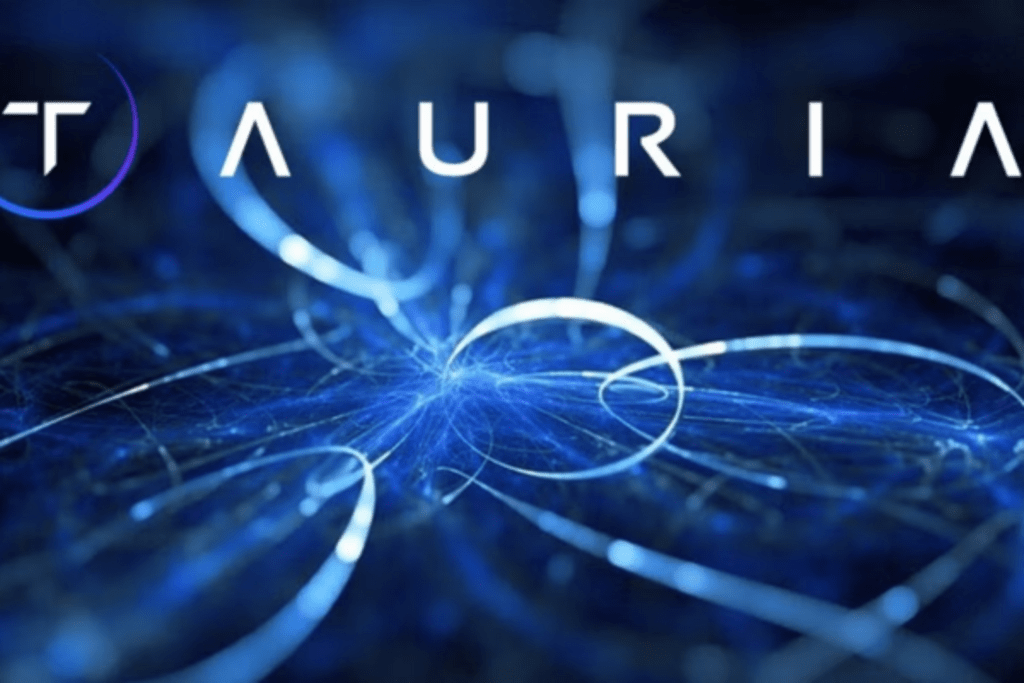 tauria logo on digital blue background