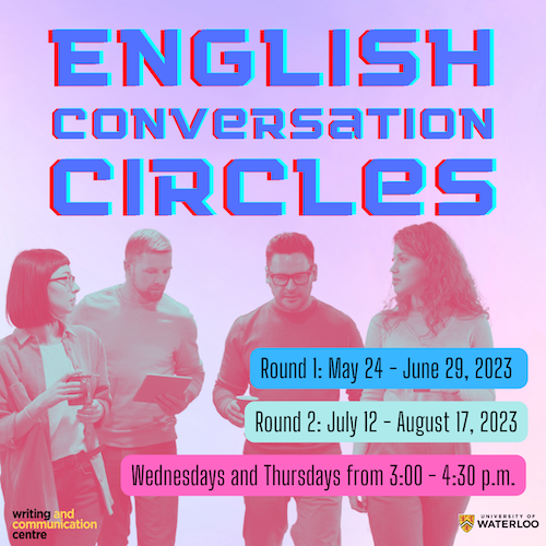 WCC English Conversation Circles featuring dates and times.
