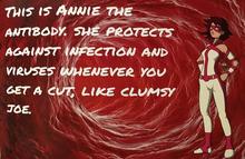 A cartoon image of superhero-like &quot;Annie the Antibody.&quot;