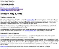 A screenshot of the first &quot;online&quot; Daily Bulletin, available on the Web in May 1995.
