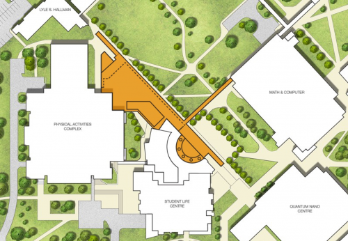 A campus map showing the proposed SLC/PAC expansion.