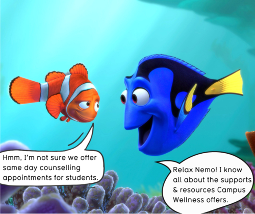 An illustration of the cartoon characters Marlin and Dory from &quot;Finding Nemo.&quot;