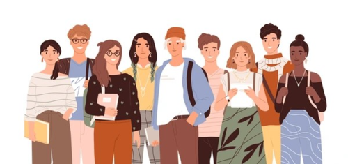 An illustration of diverse young people.