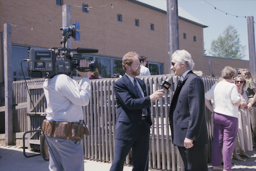 President James Downey being interviewed outside Fed Hall in 1997.