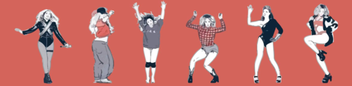 Illustrated versions of Beyonce in dance poses.