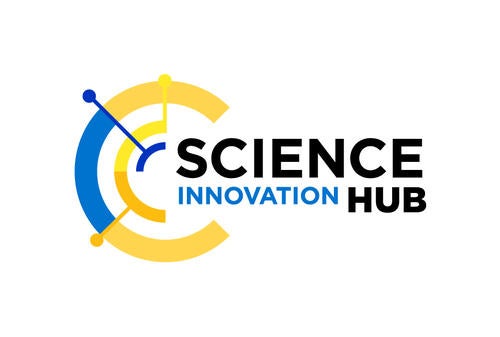 Blue and yellow logo for the science innovation hub