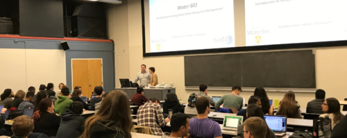 WATER 601 instructors, William Annable and Sarah Wolfe, open the first lecture for graduate students in the Collaborative Water Program.