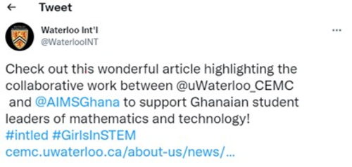 A screenshot of a Tweet from Waterloo International.
