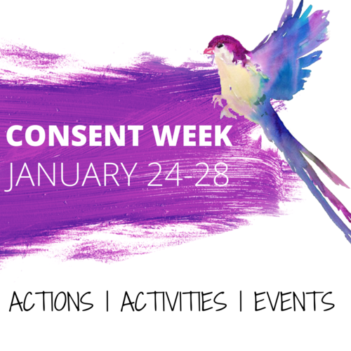Consent Week banner featuring a bird - January 24 to 28.