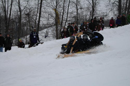 A concrete toboggan slides down the hill at the 2014 race.