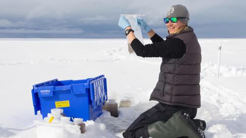 Jenine McCutcheon bags a sample of snow and ice in Greenland.