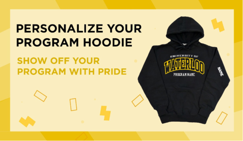 Personalize your program hoodie graphic image showing a mock-up of a hooded sweatshirt.