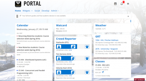 A screenshot of the student portal in use.