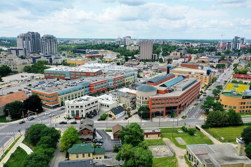An aerial view of UpTown Waterloo.