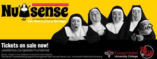 Nunsense banner featuring four comical nuns.