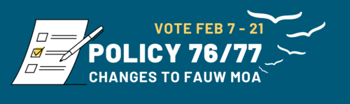 A banner featuring a voting icon and promoting the upcoming Policy 76/77 vote.