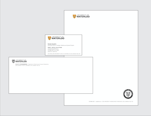 A collage of stationery - letterhead, business cards and envelopes.