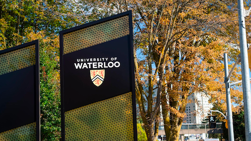 The University of Waterloo's signs at the south campus.