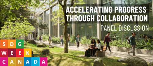 Accelerating Progress Through Collaboration and More banner image showing a campus building and green space.