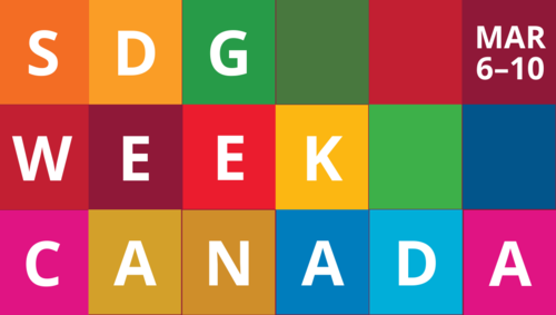 SDG Week Banner image featuring lettering on coloured blocks.