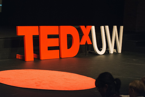 TEDxUW stage sign.