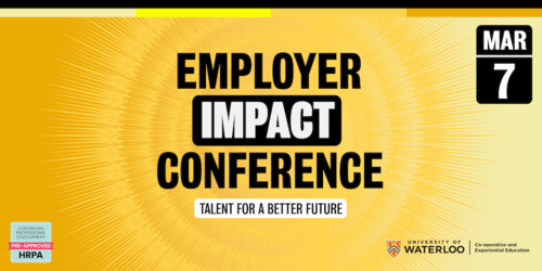 Employer Impact Conference banner image in the Waterloo gold colour.